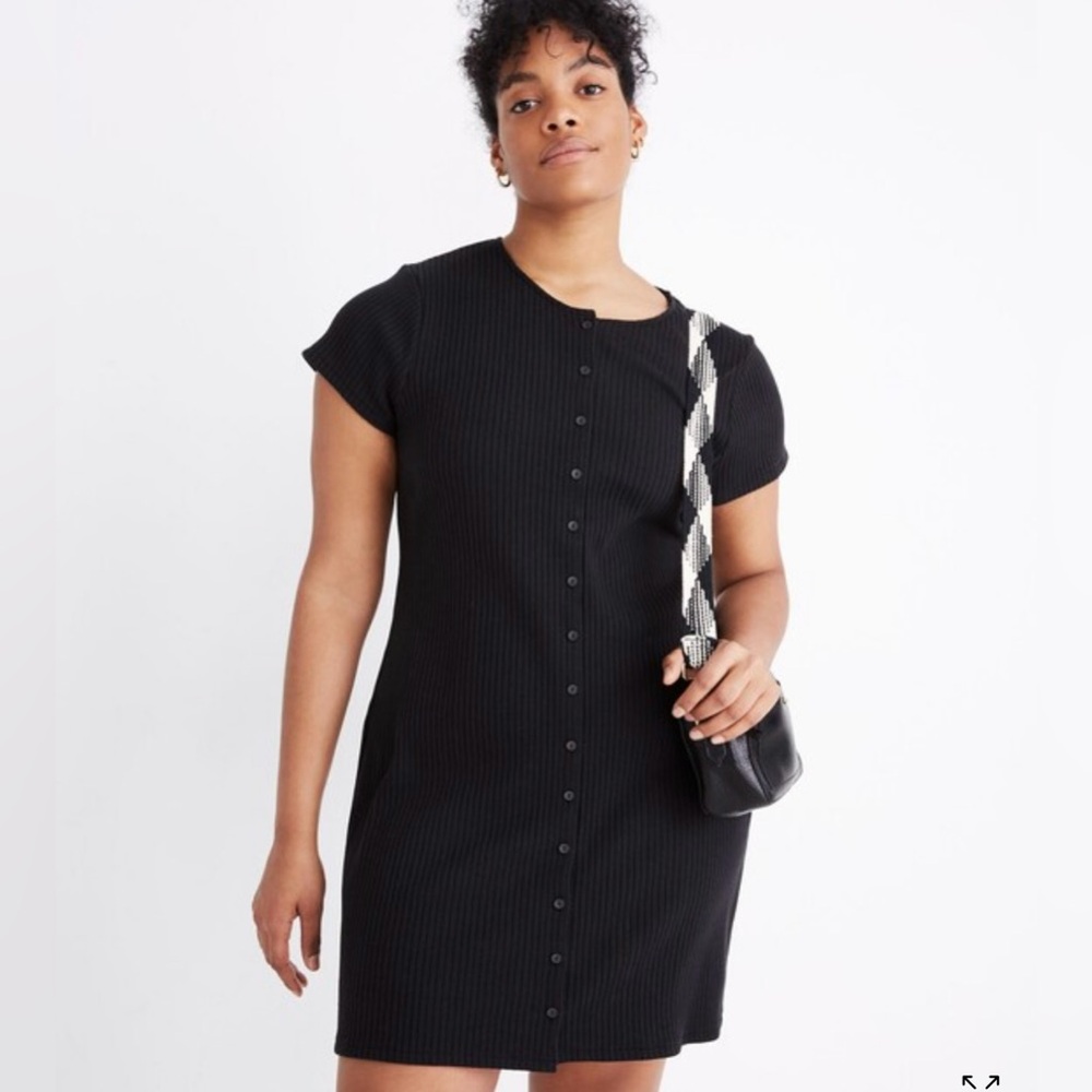 Madewell Black Button Front Ribbed Mini Dress